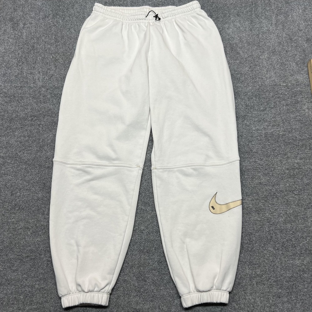 Nike Sweatpants Mens Large White Fleece Elastic Waist Swoosh Gym Athletic